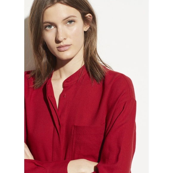 Vince Tops - Vince Band Collar Red Button Down Long Sleeve Top